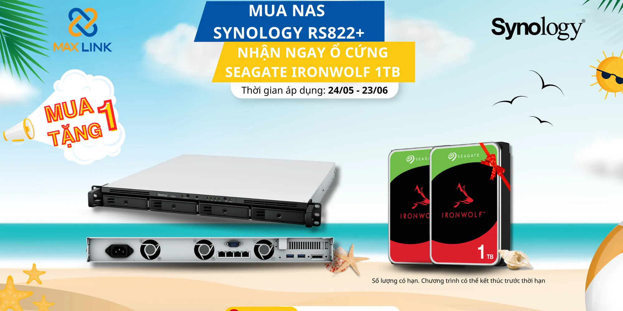 Chương trình “HÈ SÔI ĐỘNG 2023”  Mua Nas Synology RS822+ nhận ngay ổ cứng Seagate IronWolf 1 TB