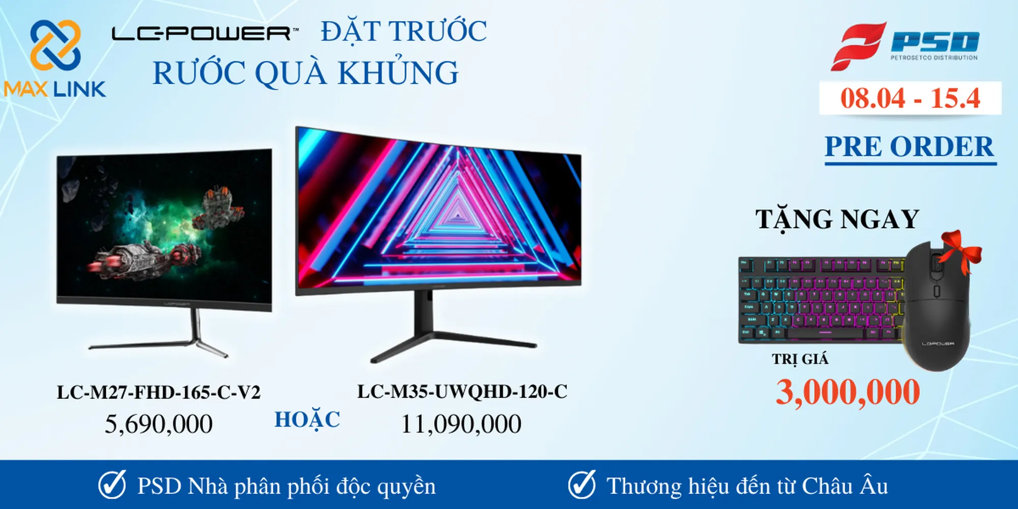 PRE-ORDER MÀN HÌNH LC-POWER - TẶNG BỘ QUÀ TẶNG BÀN PHÍM CHUỘT TRỊ GIÁ 3.000.000 VND