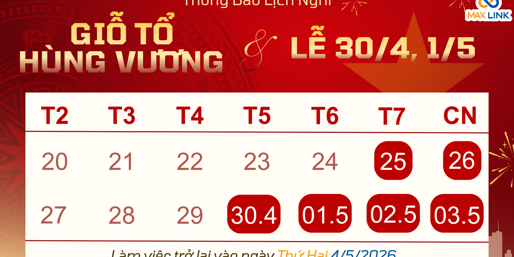 Thông Báo Nghỉ Lễ Giỗ Tổ Hùng Vương và Ngày Giải phóng miền Nam 30/4 – Quốc tế Lao động 1/5