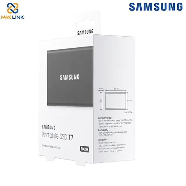 Ổ cứng SSD SAMSUNG T7 PORTABLE Gray 500GB MU-PC500T/WW