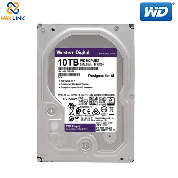 Ổ cứng HDD WD Purple 10Tb SATA3 7200rpm 256Mb WD102PURZ