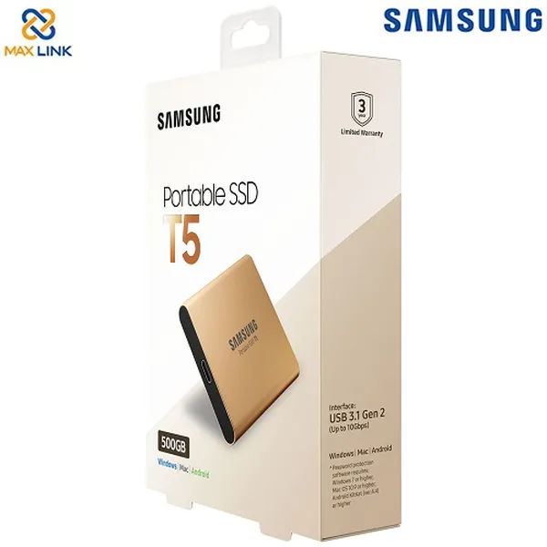 Ổ cứng SAMSUNG SSD T5 PORTABLE 500GB MU-PA500G/WW Gold
