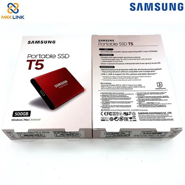Ổ cứng SAMSUNG SSD T5 PORTABLE 500GB MU-PA500R/WW Red