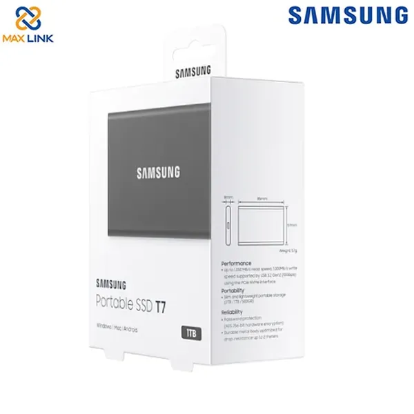 Ổ cứng SSD SAMSUNG T7 PORTABLE Gray 1TB MU-PC1T0T/WW