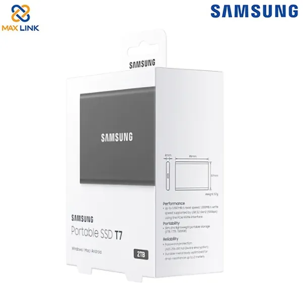 Ổ cứng SSD SAMSUNG T7 PORTABLE Gray 2TB MU-PC2T0T/WW