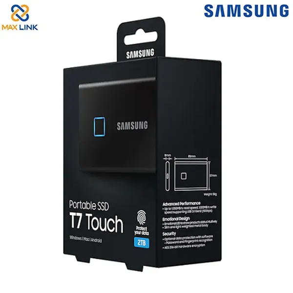 Ổ cứng SSD SAMSUNG T7 TOUCH PORTABLE Black 2TB MU-PC2T0K/WW