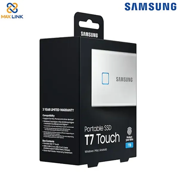Ổ cứng SSD SAMSUNG T7 TOUCH PORTABLE Silver 1TB MU-PC1T0S/WW