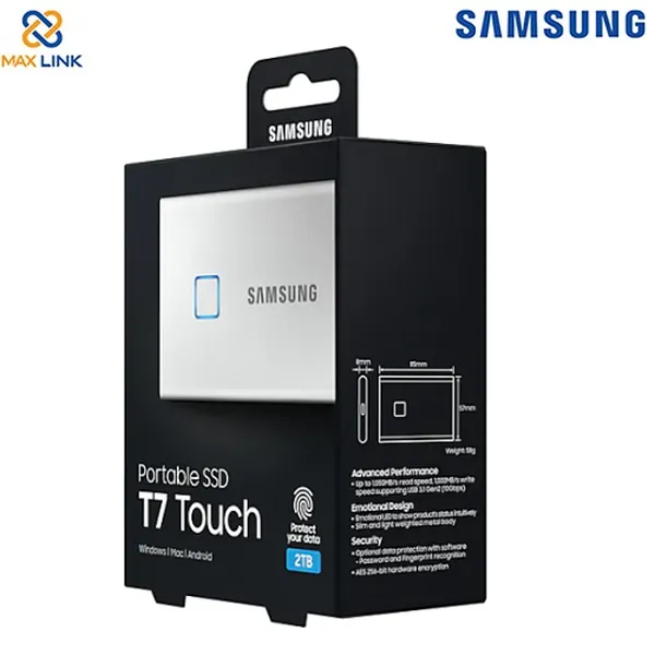 Ổ cứng SSD SAMSUNG T7 TOUCH PORTABLE Silver 2TB MU-PC2T0S/WW