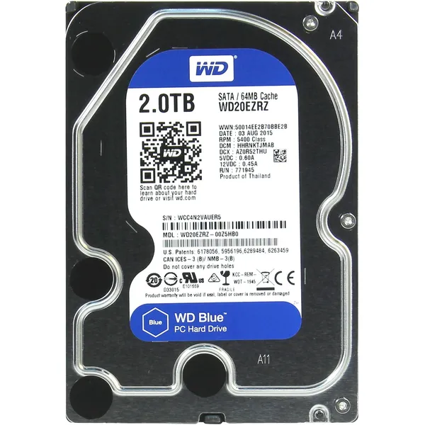 Ổ cứng WD HDD Blue 5400rpm 2TB (Desktop) WD20EZRZ