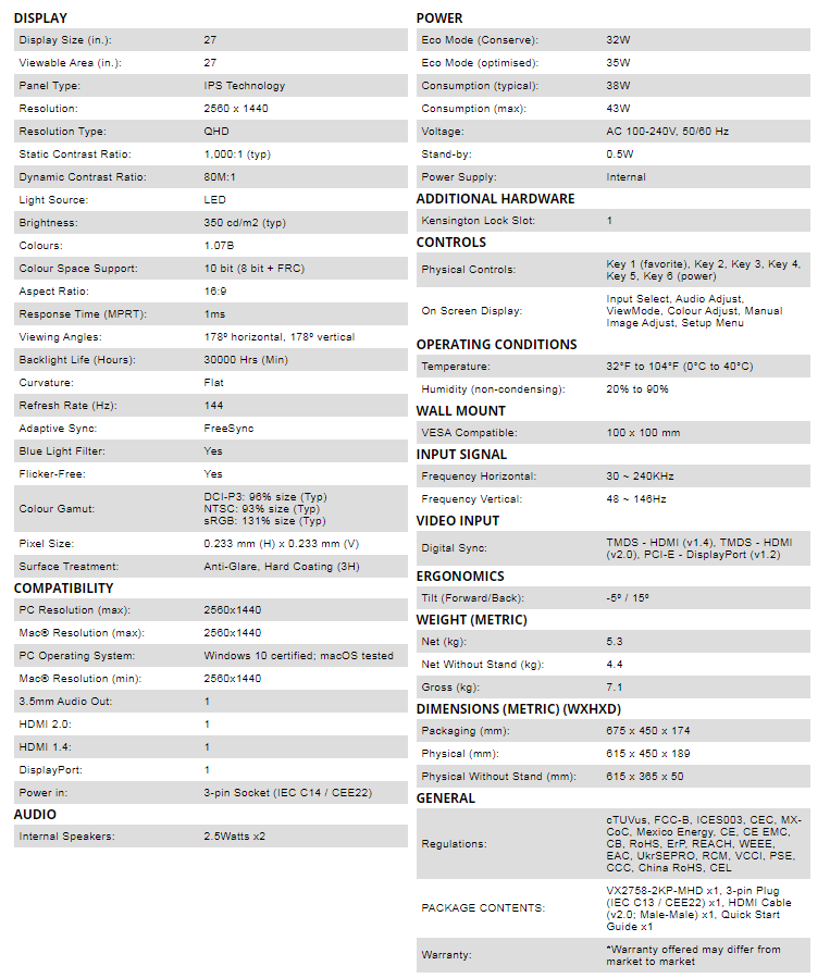 Màn hình máy tính LCD Viewsonic VX2758-2K-MHD/ 27” Monitor Màn hình máy tính LCD Viewsonic VX2758-2K-MHD/ 27” Monitor