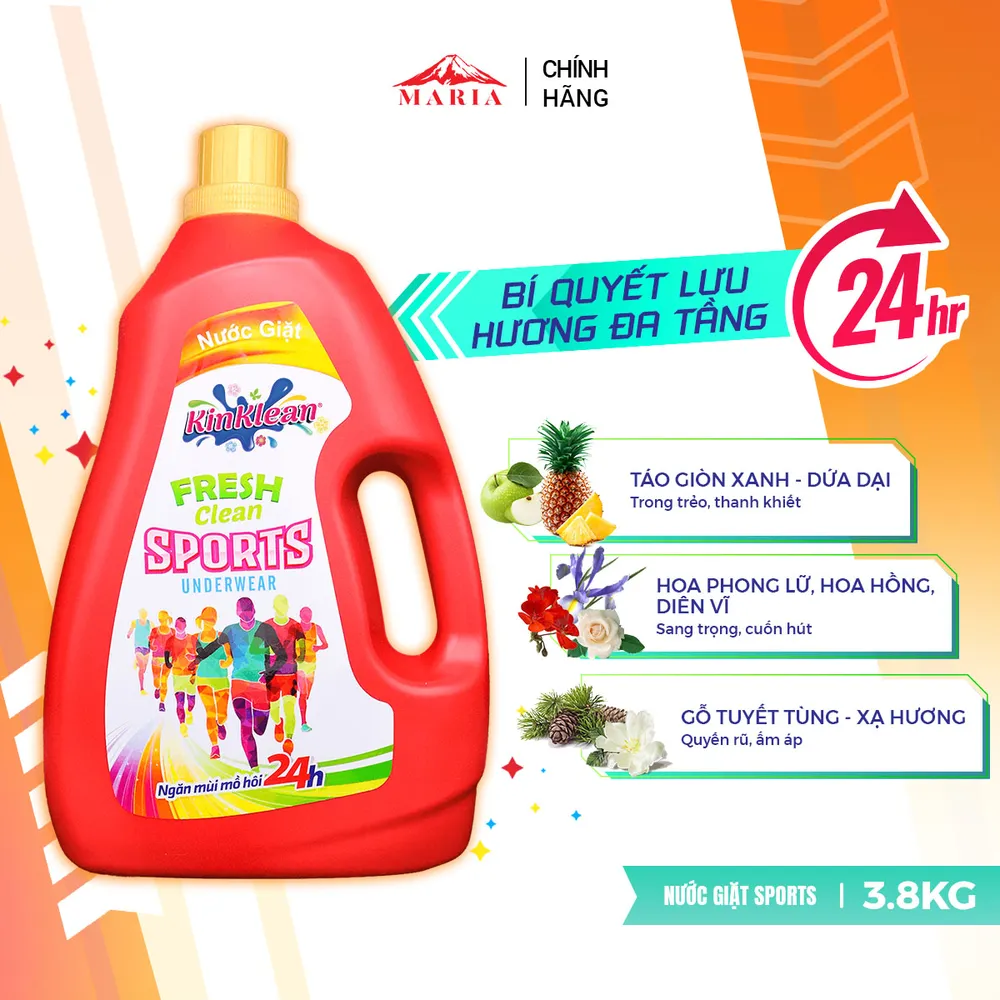 Nước giặt Sport KinKlean ngăn mùi mồ hôi 24h (3.8kg) 