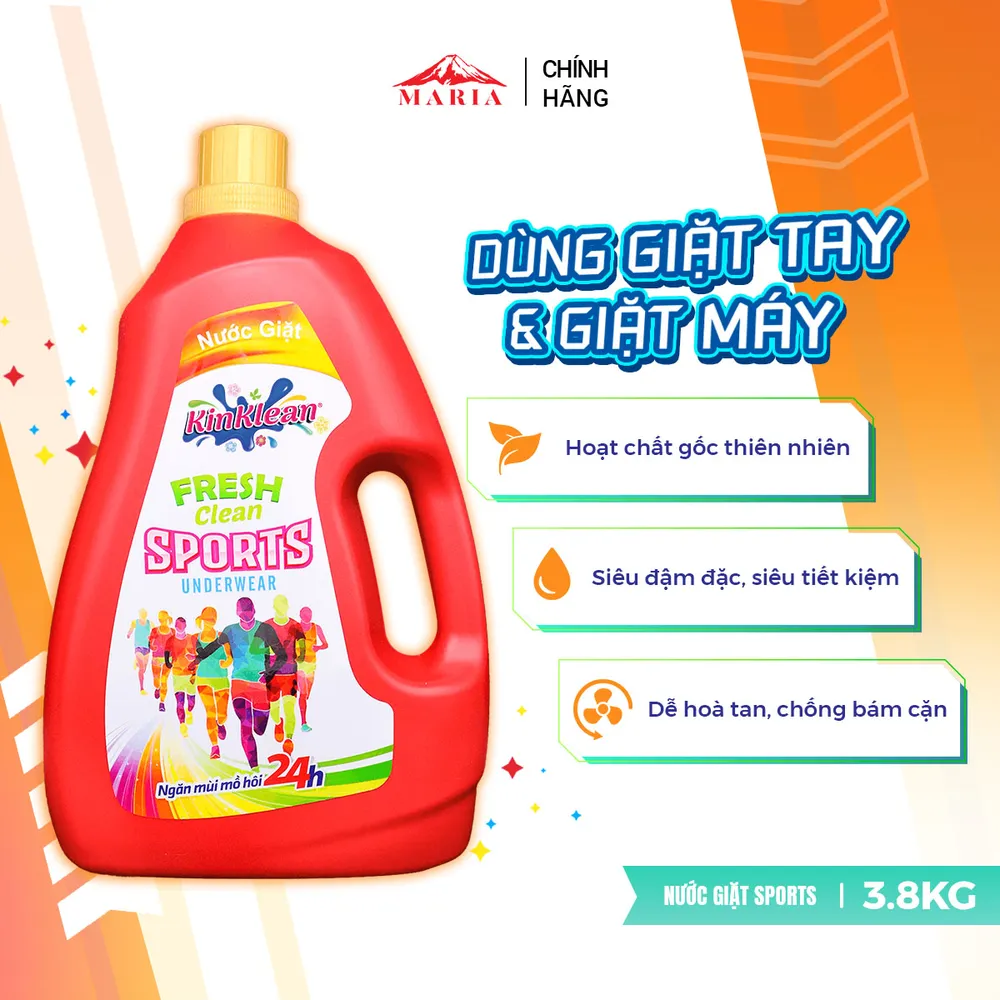 Nước giặt Sport KinKlean ngăn mùi mồ hôi 24h (3.8kg) 