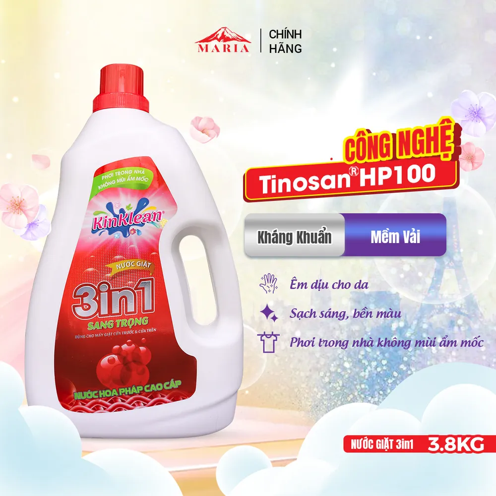 Nước giặt thơm 3IN1 KinKlean nước hoa sang trọng (3,8KG)