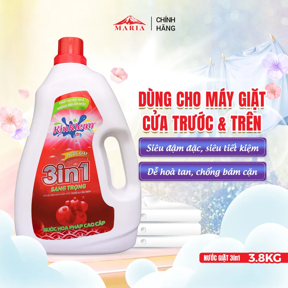 Nước giặt thơm 3IN1 KinKlean nước hoa sang trọng (3,8KG)