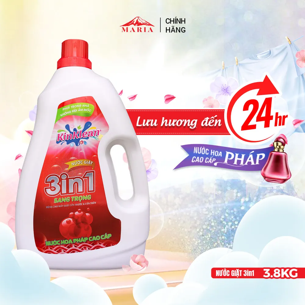 Nước giặt thơm 3IN1 KinKlean nước hoa sang trọng (3,8KG)