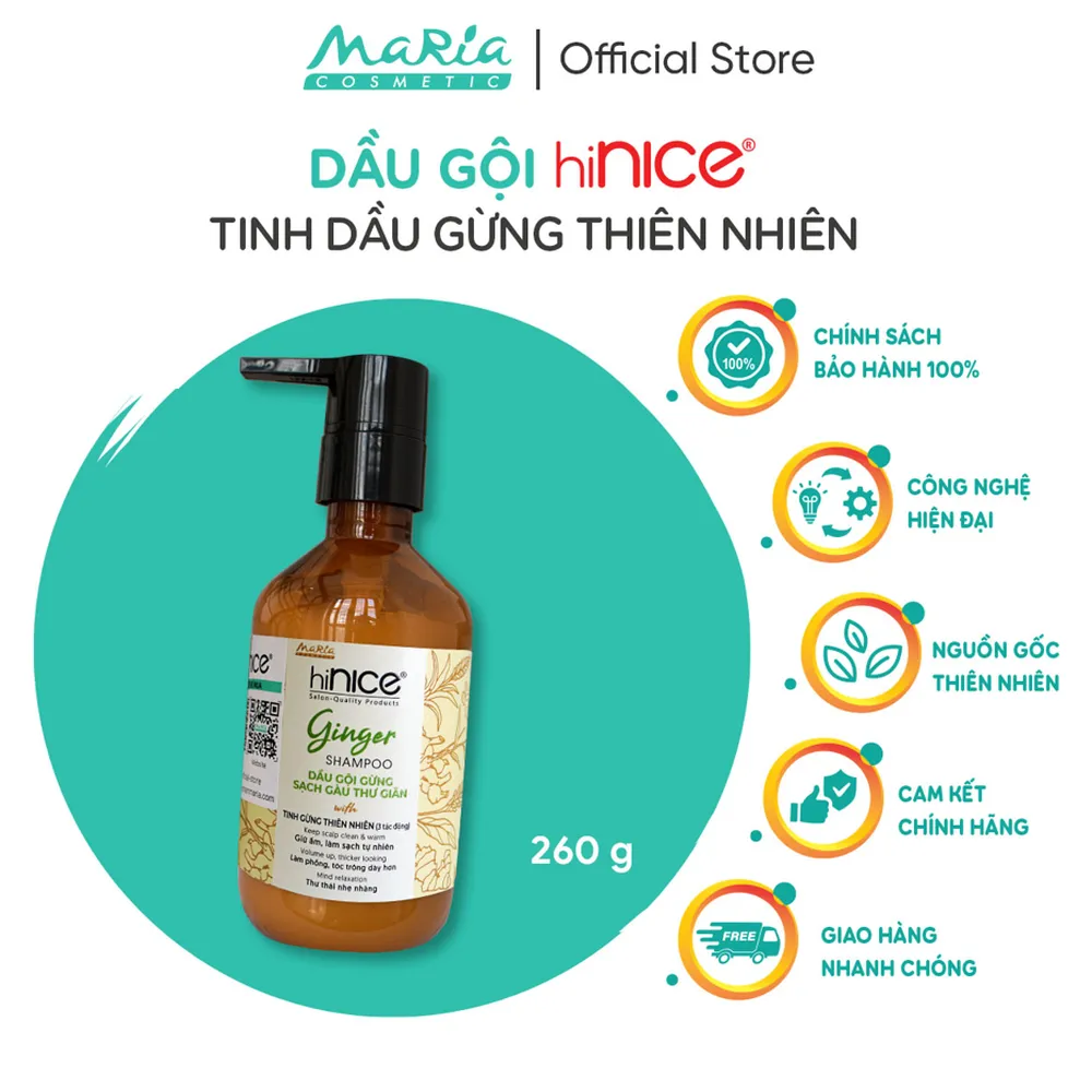 Dầu Gội Gừng hiNICE Tinh Dầu Gừng Sạch Gàu Mềm Mượt Thư Giãn Chai 260g