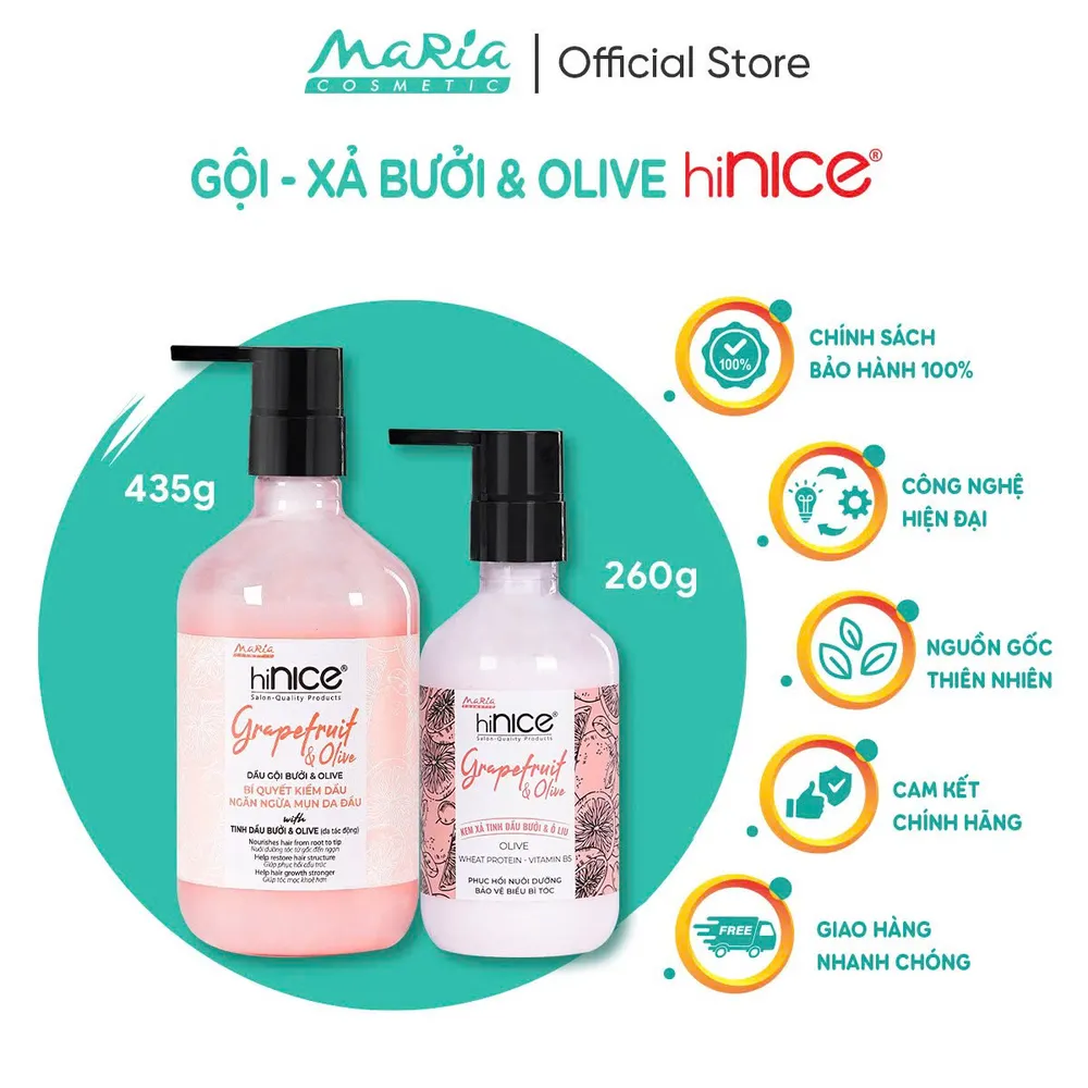 Bộ Gội Xả Tinh Dầu Bưởi Hồng Olive hiNICE Grapefruit & Olive Shampoo Hỗ Trợ Giảm Mụn Da Đầu
