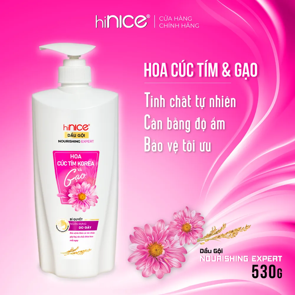 Dầu gội hiNICE Hoa Cúc Tím & Gạo ngăn rụng do gãy 530g
