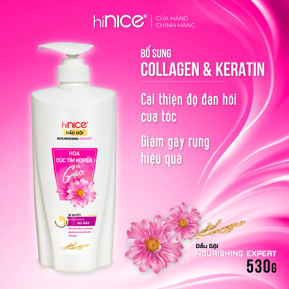 Dầu gội hiNICE Hoa Cúc Tím & Gạo ngăn rụng do gãy 530g