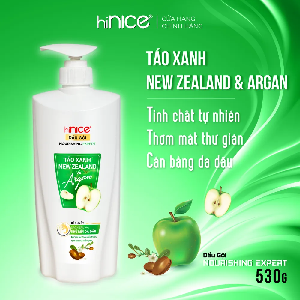 Dầu gội hiNICE Táo Xanh New Zealand & Argan sạch sâu và khử mùi da dầu 530g