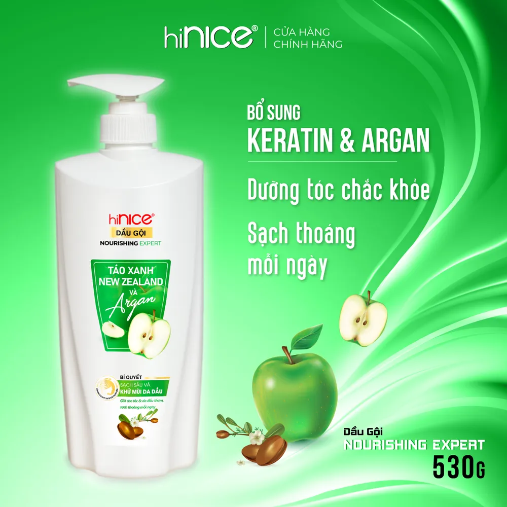 Dầu gội hiNICE Táo Xanh New Zealand & Argan sạch sâu và khử mùi da dầu 530g