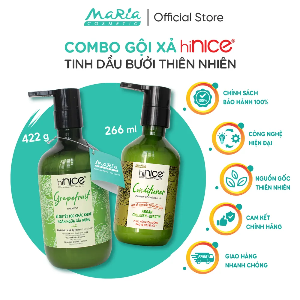 Combo Gội - Xả Tinh Dầu Bưởi hiNICE cao cấp 3 tác động giúp tóc mọc khỏe và mềm mượt 422g & 425ml