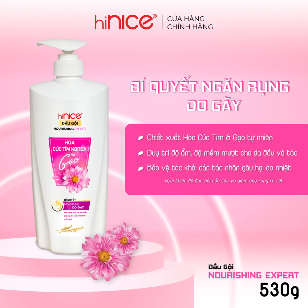 Dầu gội hiNICE Hoa Cúc Tím & Gạo ngăn rụng do gãy 530g