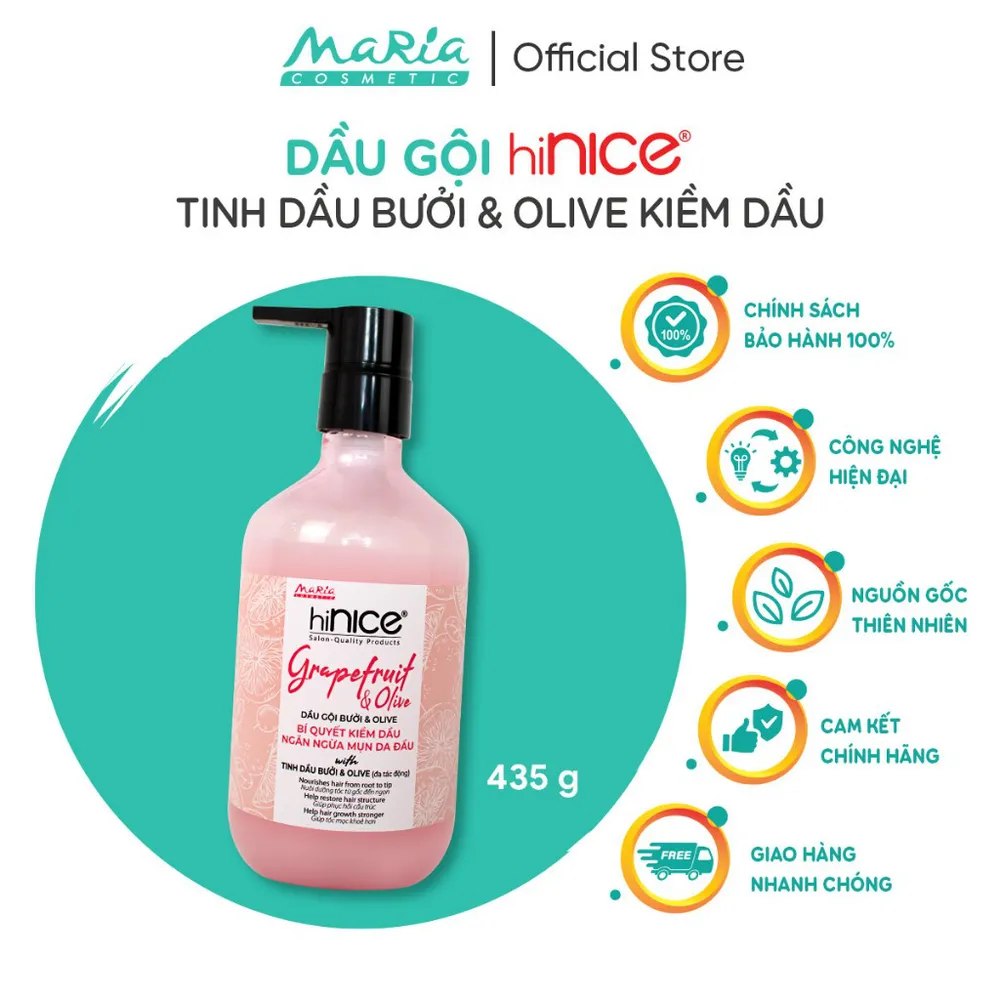 Dầu gội Bưởi Hồng hiNICE giảm mụn da đầu, kềm dầu, hỗ trợ tóc nhanh dài 435g