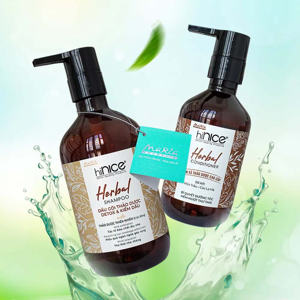 Combo Gội - Xả Tinh Dầu Thảo Dược hiNICE Tẩy Tế Bào Chết, Detox & Kiềm Dầu Chai 422g & 266ML