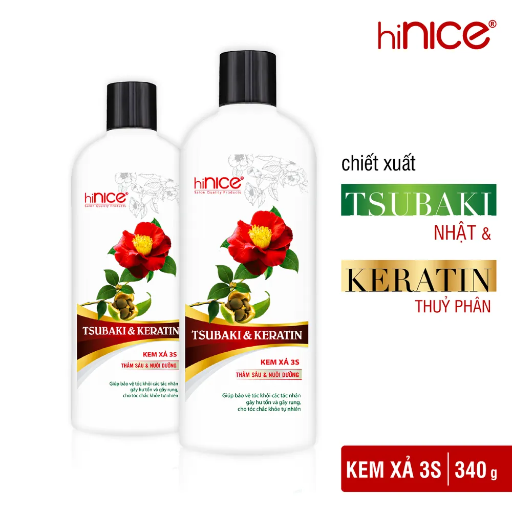 Kem xả 3s hiNICE Tsubaki hoa Trà Đỏ Nhật Bản thấm sâu & nuôi dưỡng 340g