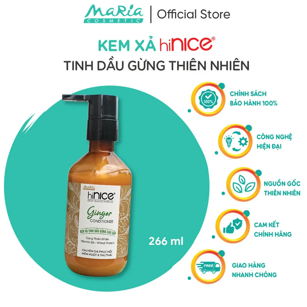 Kem Xả Tóc Tinh Dầu Gừng hiNICE, Phục Hồi Khô Xơ Chẻ Ngọn Chai 266ml