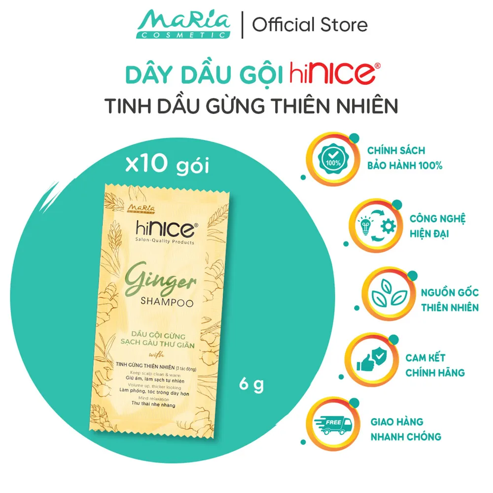 Dầu gội dây Tinh Dầu hiNICE Gừng Sạch Gàu Mềm Mượt Thư Giãn Chai 6g