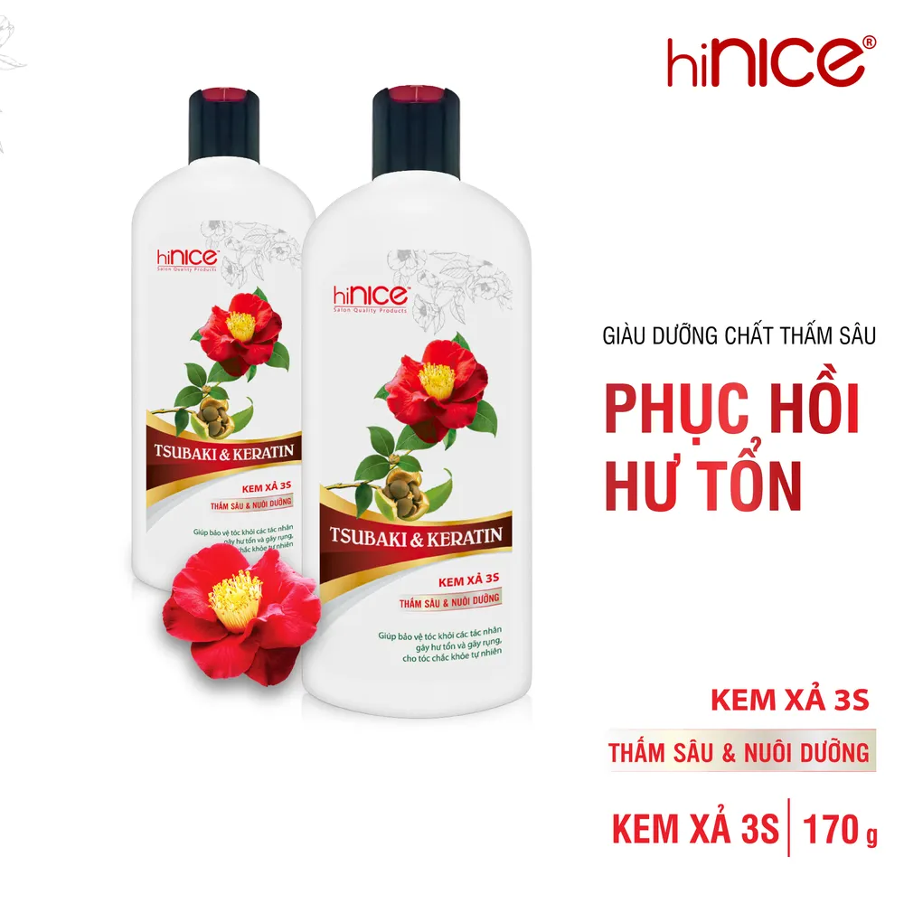 Kem xả 3s hiNICE Tsubaki hoa Trà Đỏ Nhật Bản thấm sâu & nuôi dưỡng 170g