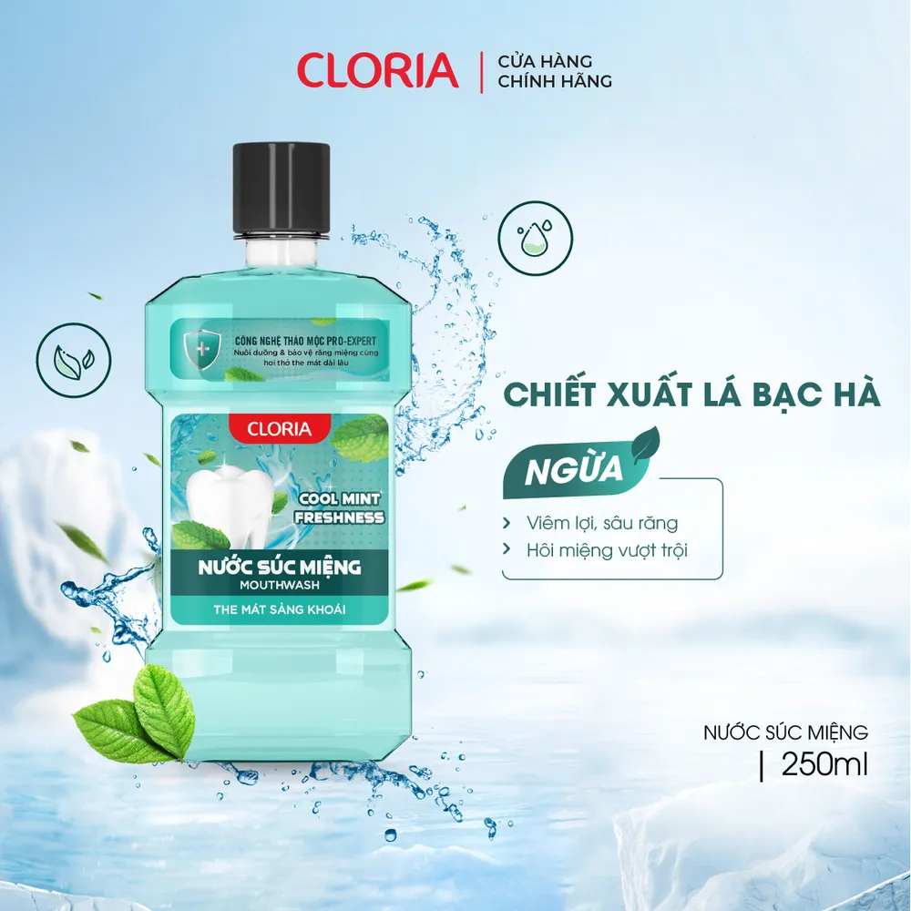 Nước súc miệng Cool Mint Freshness Cloria - ngừa sâu răng hôi miệng (250ml) 