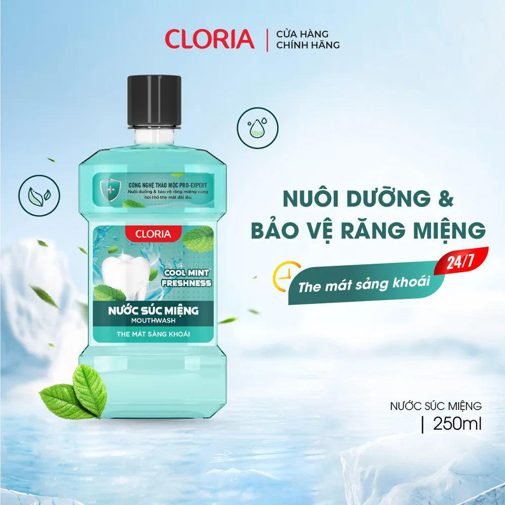 Nước súc miệng Cool Mint Freshness Cloria - ngừa sâu răng hôi miệng (250ml) 