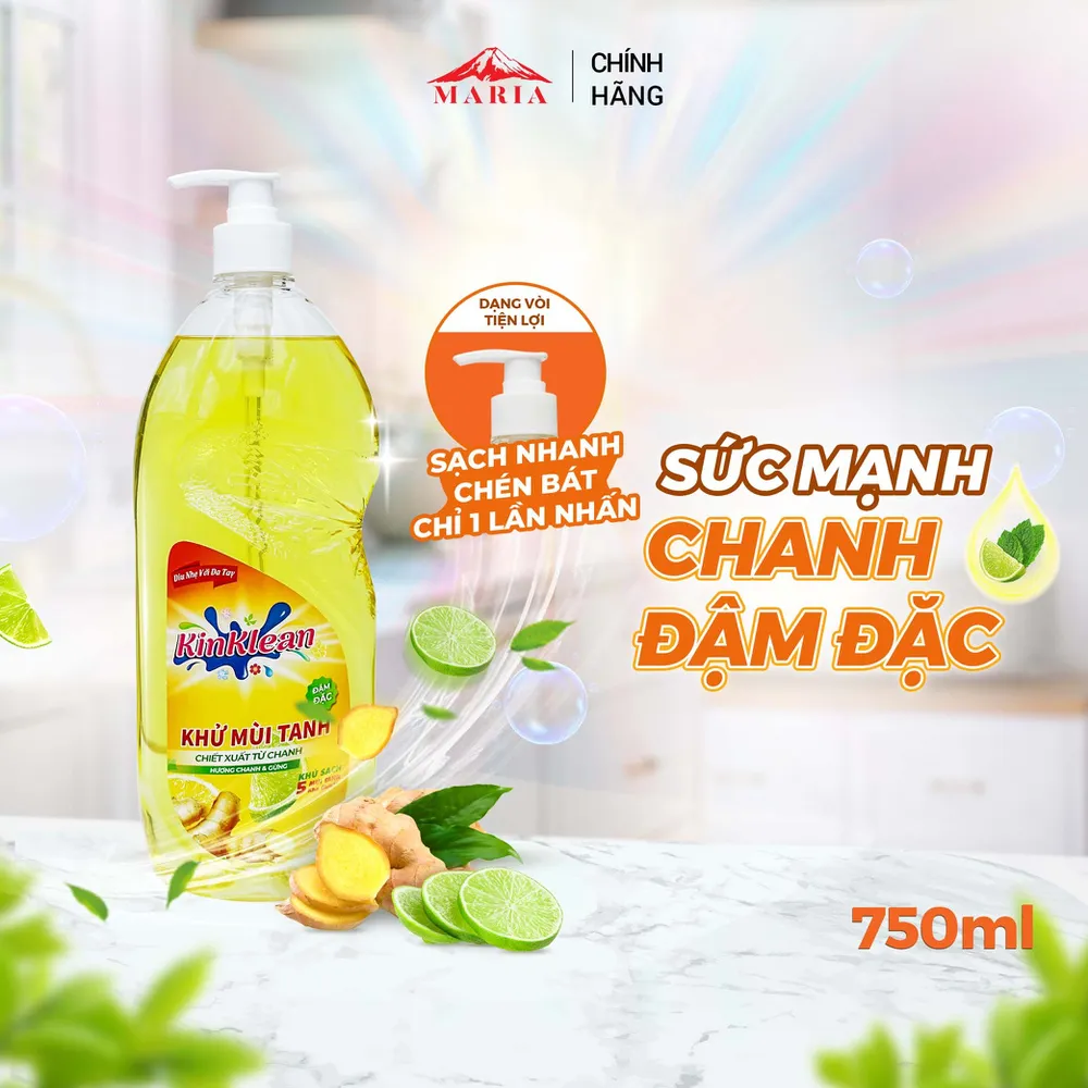 Nước Rửa Chén KinKlean hương Chanh Gừng - Công Nghệ pH Balance Plus (800ml)