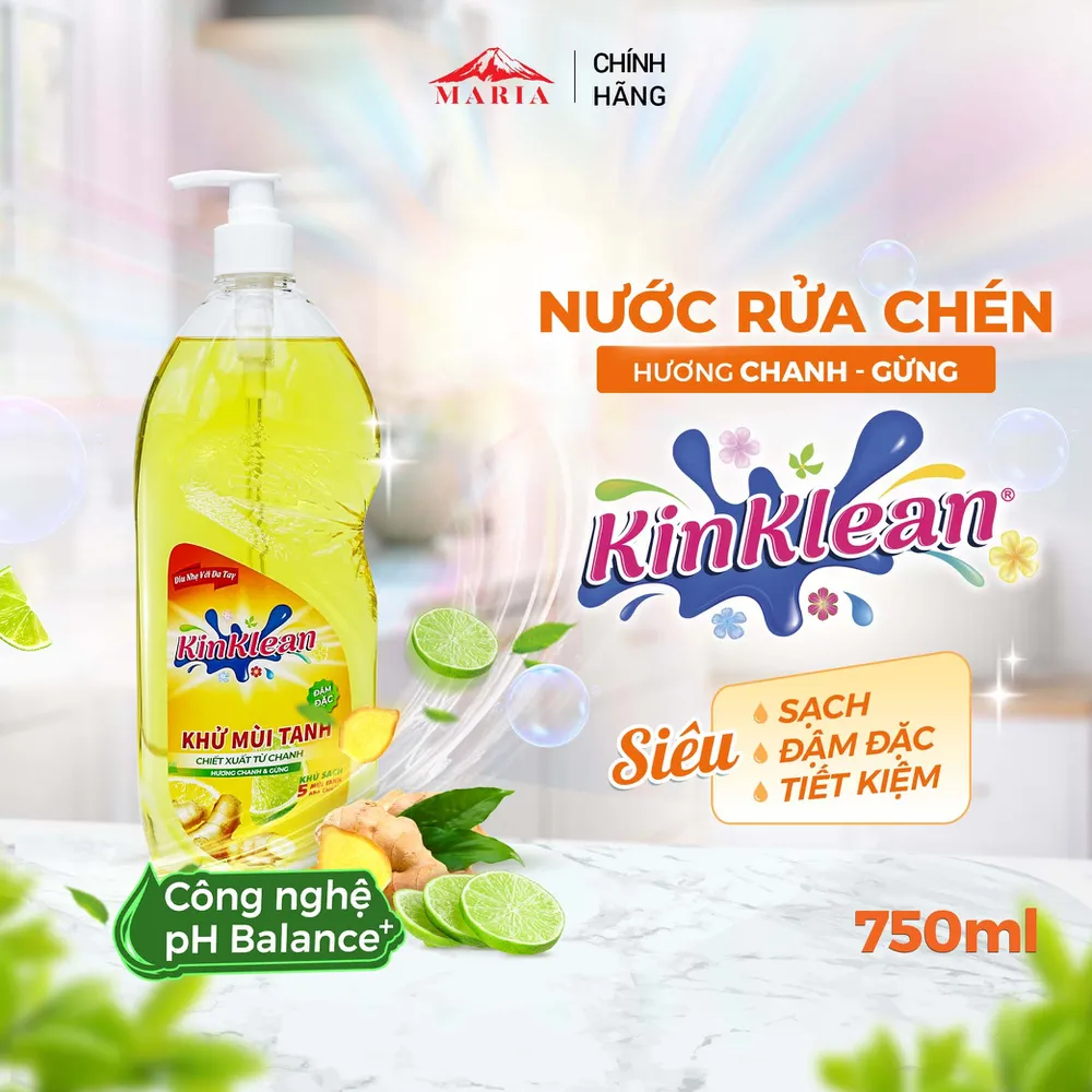 Nước Rửa Chén KinKlean hương Chanh Gừng - Công Nghệ pH Balance Plus (800ml)