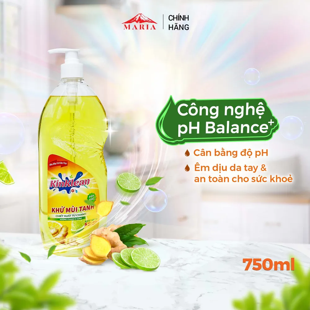 Nước Rửa Chén KinKlean hương Chanh Gừng - Công Nghệ pH Balance Plus (800ml)