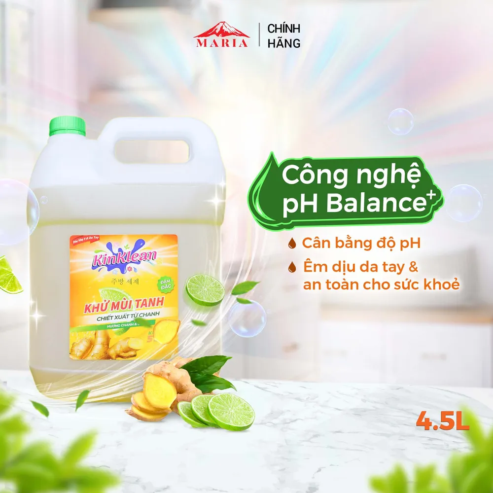 Nước Rửa Chén KinKlean hương Chanh Gừng - Công Nghệ pH Balance Plus (4.5kg)