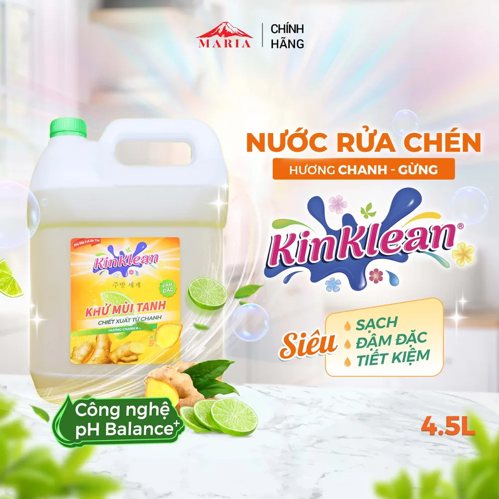Nước Rửa Chén KinKlean hương Chanh Gừng - Công Nghệ pH Balance Plus (4.5kg)