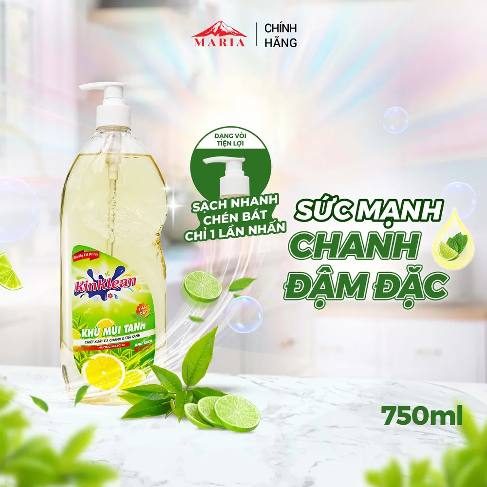 Nước Rửa Chén KinKlean hương Chanh Matcha - Công Nghệ pH Balance Plus (800ml)