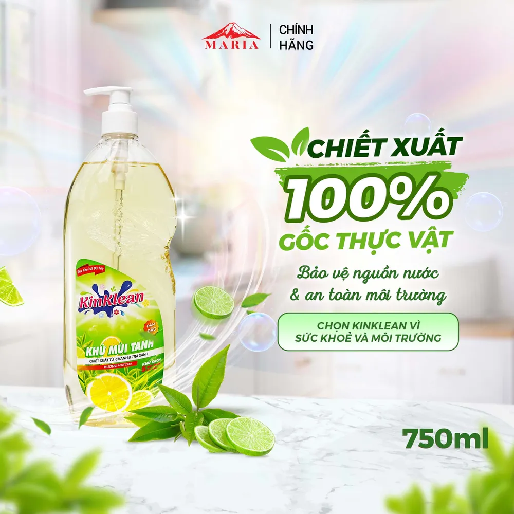 Nước Rửa Chén KinKlean hương Chanh Matcha - Công Nghệ pH Balance Plus (800ml)