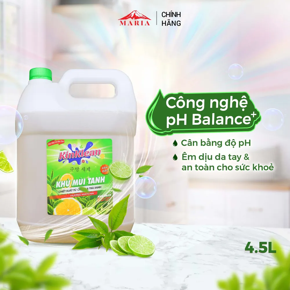 Nước Rửa Chén KinKlean hương Chanh Matcha - Công Nghệ pH Balance Plus (4.5kg)