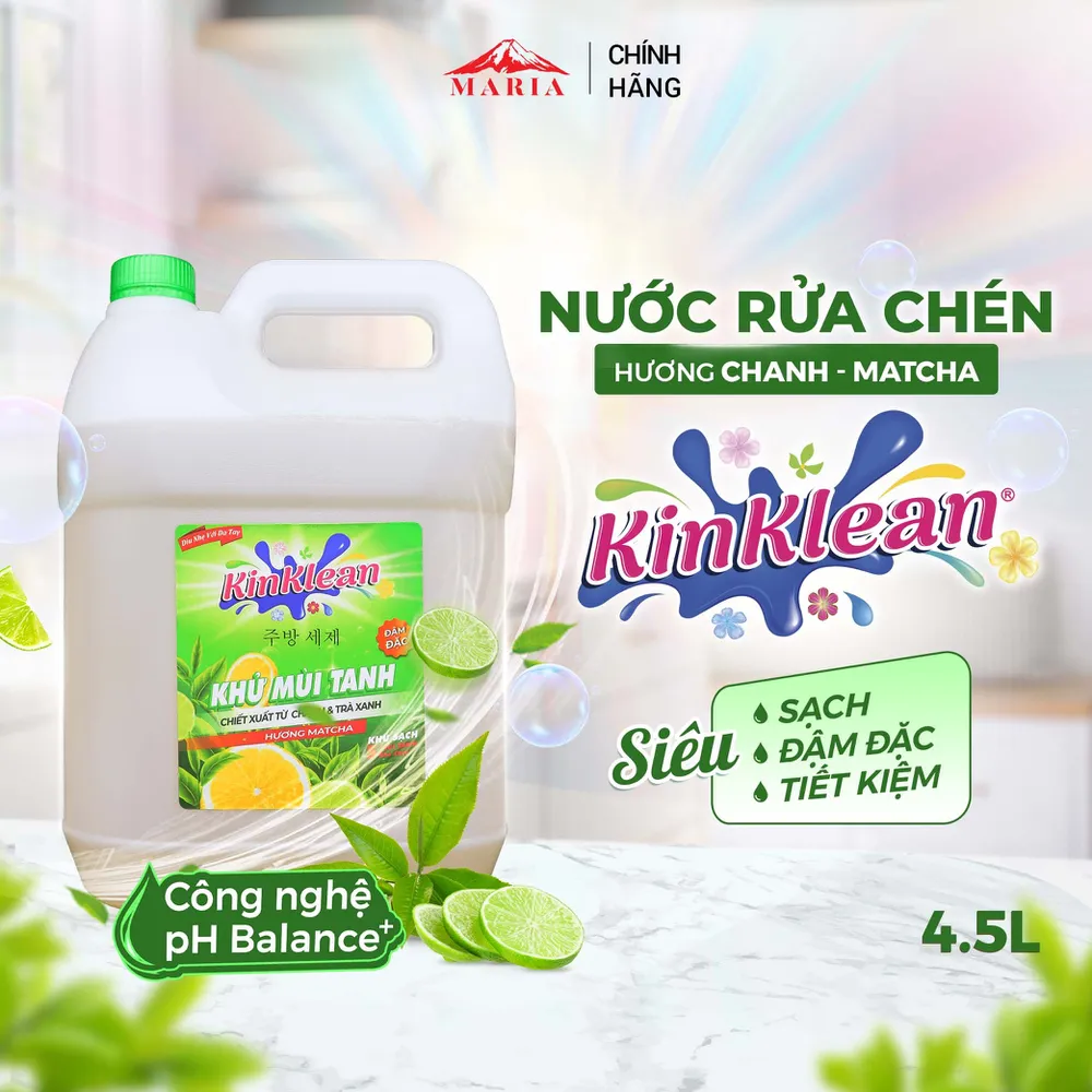 Nước Rửa Chén KinKlean hương Chanh Matcha - Công Nghệ pH Balance Plus (4.5kg)