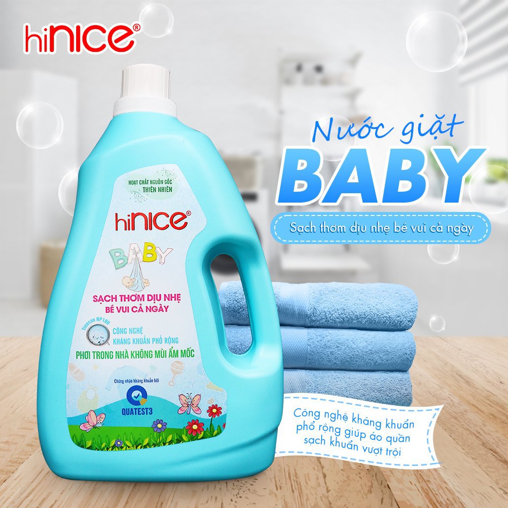 Nước giặt xả hiNICE Baby sạch thơm dịu nhẹ và an toàn cho da bé 3,8kg