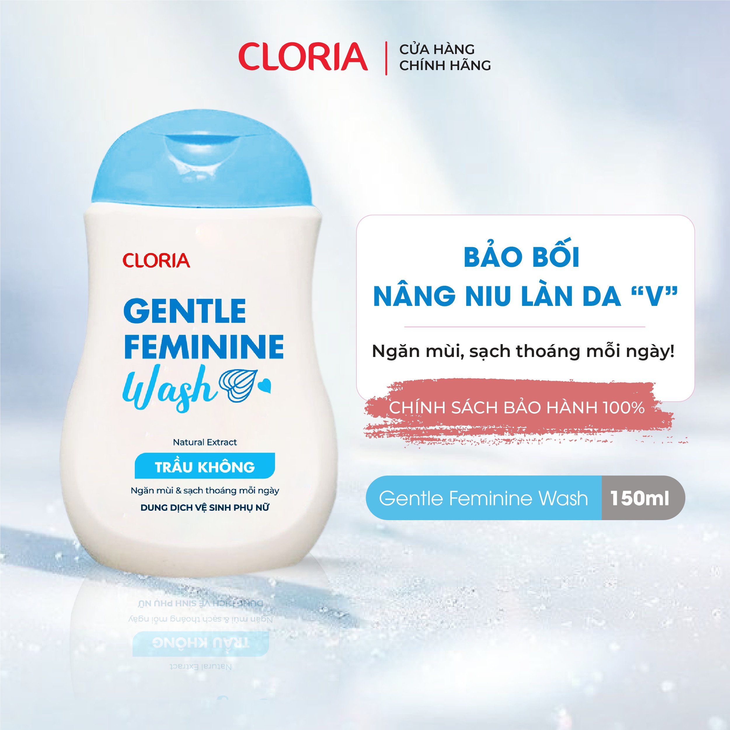 Dung dịch vệ sinh phụ nữ Cloria ngăn mùi, sạch thoáng 24h (150ml) - Bảo Hành 100%