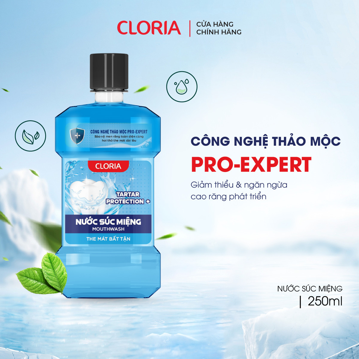 Nước súc miệng Tartar Protection+ Cloria, bảo vệ men răng toàn diện (250ml) - Bảo Hành 100%
