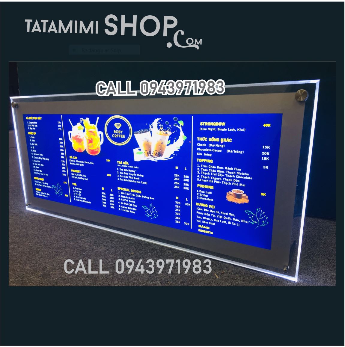 Biển menu Led cho quán trà sữa 80x120 cm