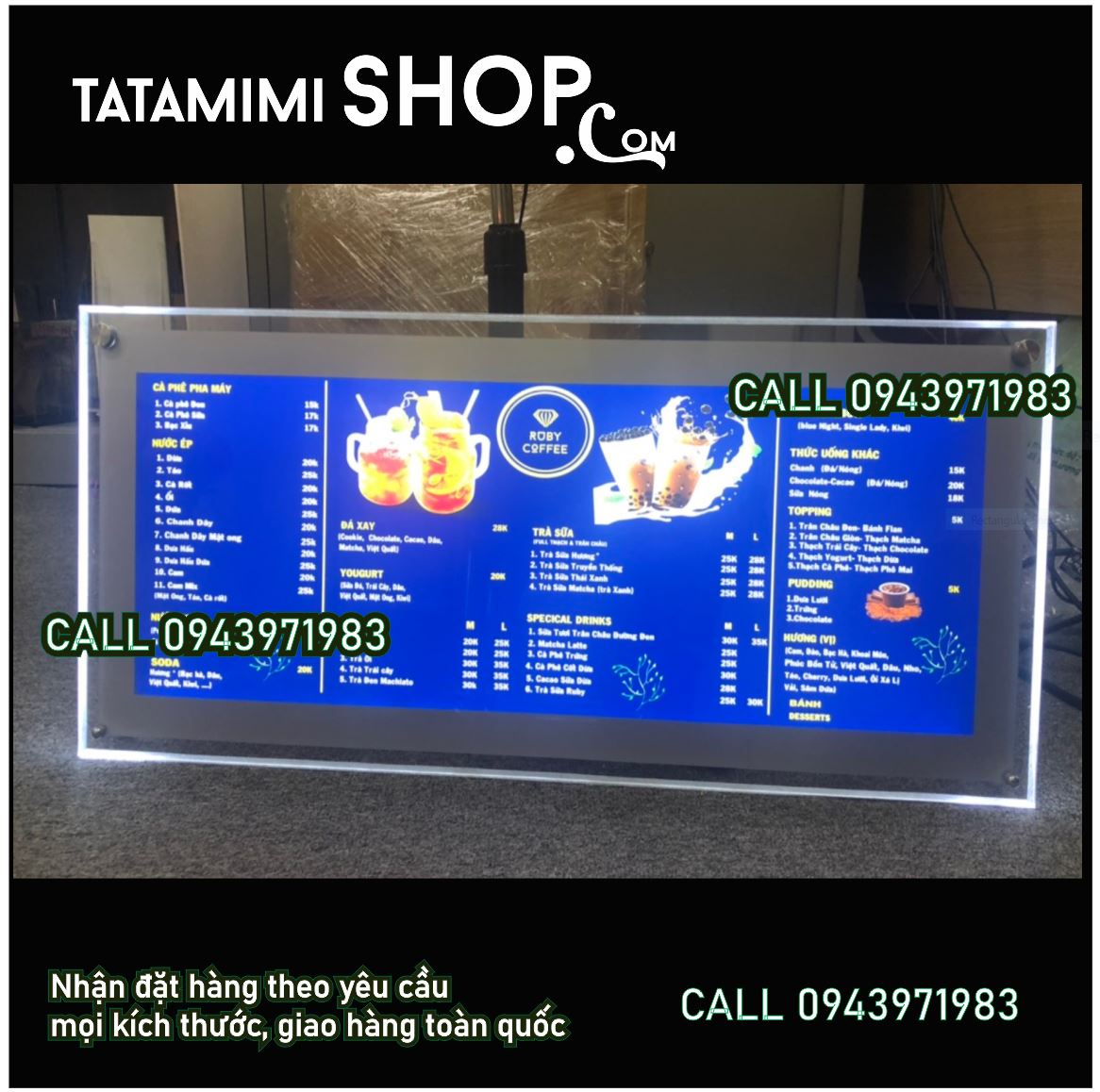 Khung mica led trà sữa