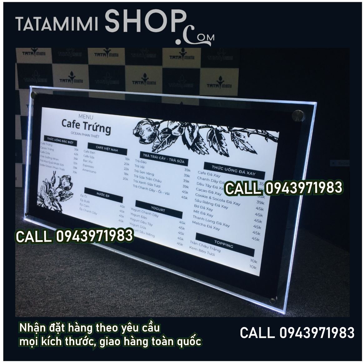 Biển menu Led cho quán trà sữa 80x120 cm